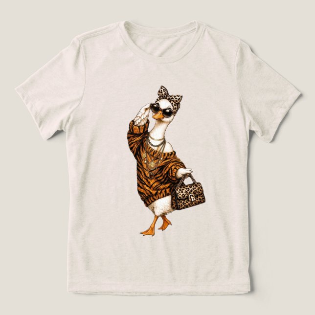 Personalized Glam Goose , Custom Leopard Bow Goose Tri-Blend Shirt (Design Front)