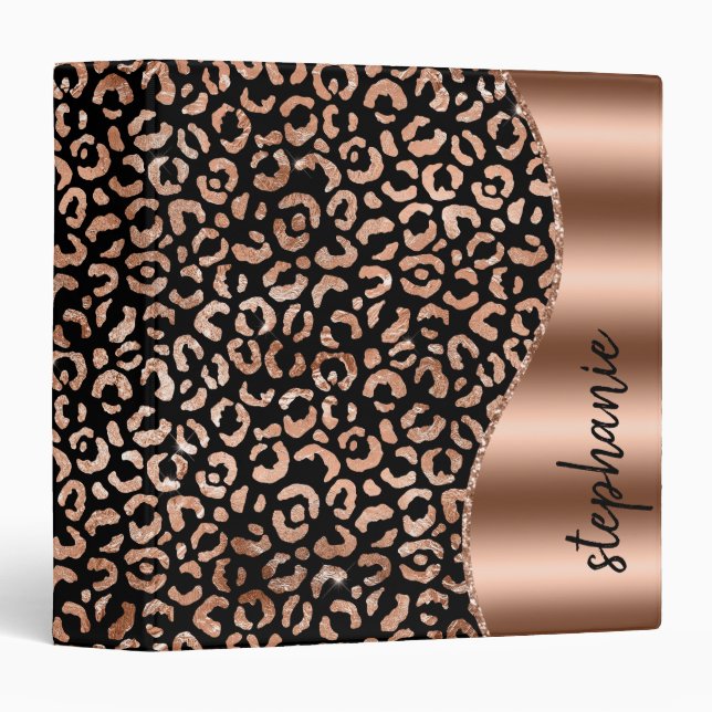 Personalized Glam Leopard Spots Rose Gold Black Binder (Front/Spine)