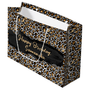 Personalized Glam Metallic Leopard Print Birthday Large Gift Bag