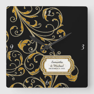 Personalized Glam Old Hollywood Regency Black Tie Square Wall Clock