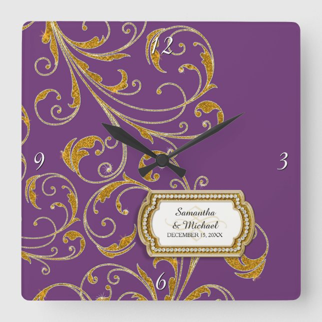 Personalized Glam Old Hollywood Regency Black Tie Square Wall Clock (Front)