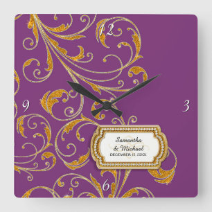 Personalized Glam Old Hollywood Regency Black Tie Square Wall Clock