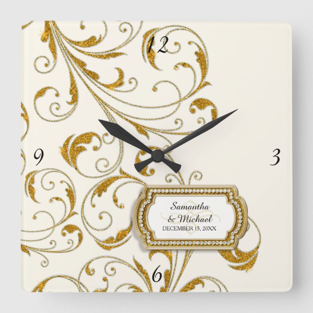 Personalized Glam Old Hollywood Regency Black Tie Square Wall Clock (Front)
