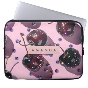 Personalized Glam Sparkle Cherry Design Laptop Sleeve