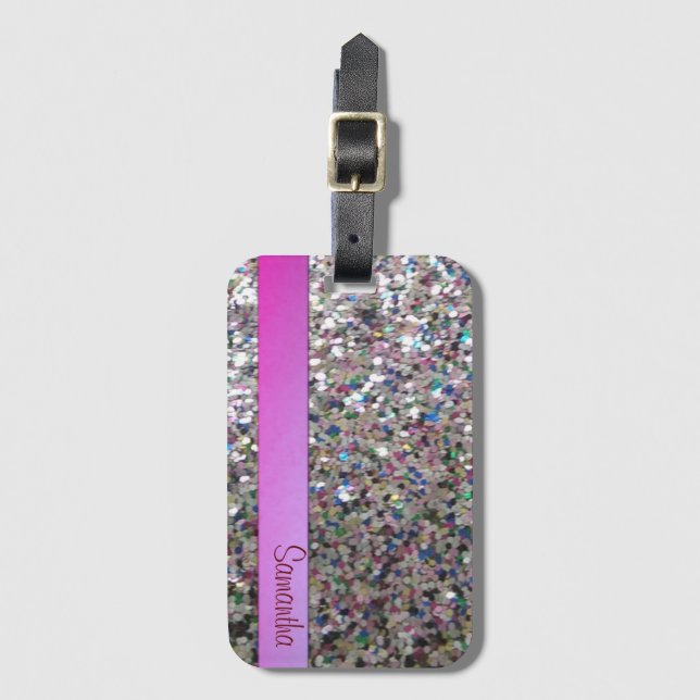 Personalized Glam Sparks Glitter Luggage Tag (Front Vertical)