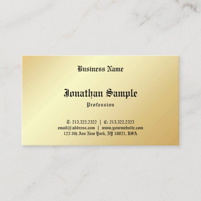 Personalized Glamourous Faux Gold Calligraphed Business Card (Front)