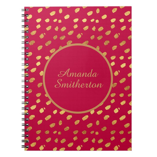 Personalized Glamourous Red Gold Monogram Notebook (Front)
