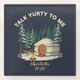 Personalized Glamping Yurt Adventure Retro Camping Glass Coaster