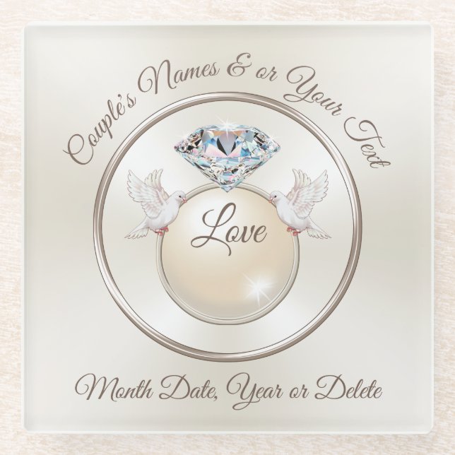 Personalized Glass coasters Wedding Favours Guests (Front)