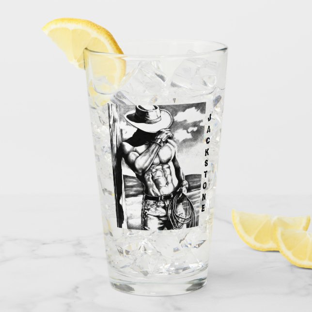 Personalized Glass Cool Art Cowboy Bodybuilder (Front Ice)
