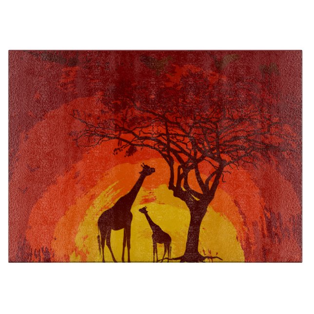 Personalized Glass Cutting African Safari Giraffe Cutting Board (Front)