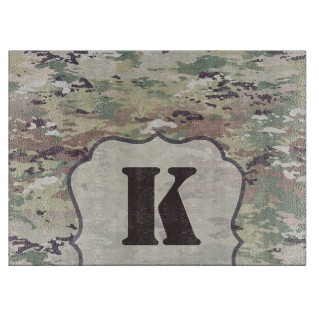 Personalized Glass Cutting Army OCP Camo Uniform Cutting Board (Front)