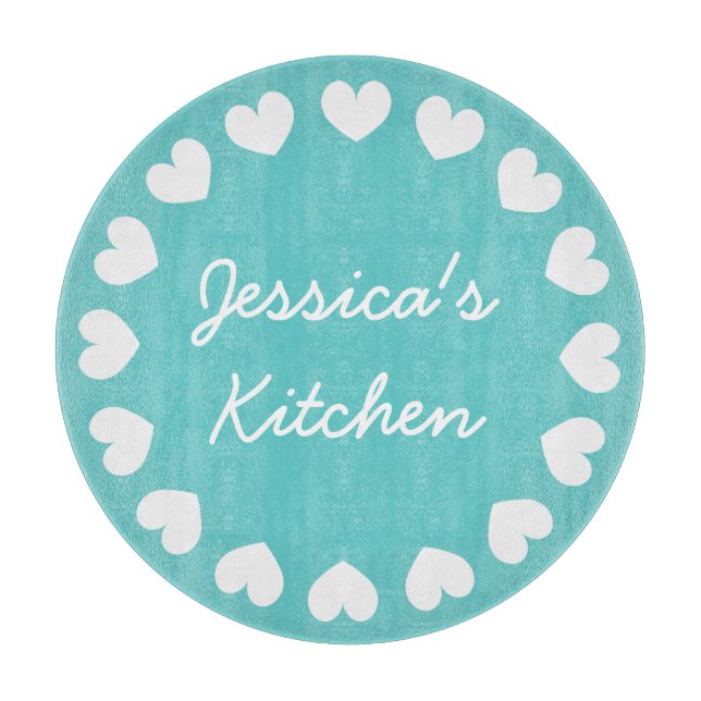 Personalized glass cutting board | Turquoise heart (Front)