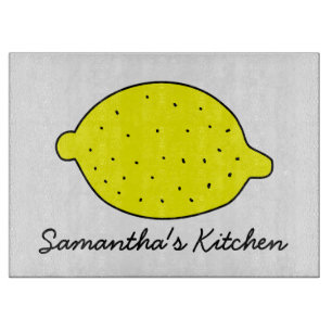 Personalized glass cutting board with yellow lemon