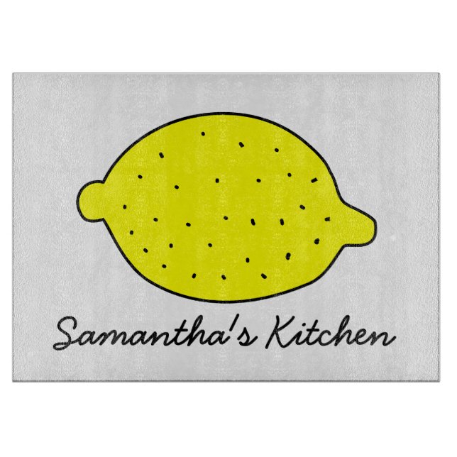 Personalized glass cutting board with yellow lemon (Front)