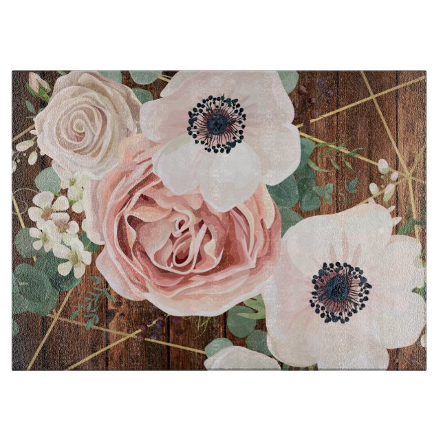 Personalized Glass Cutting Geometric Garden Rose Cutting Board (Front)