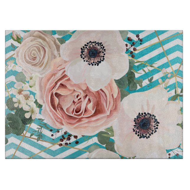 Personalized Glass Cutting Geometric Rose Chevron Cutting Board (Front)