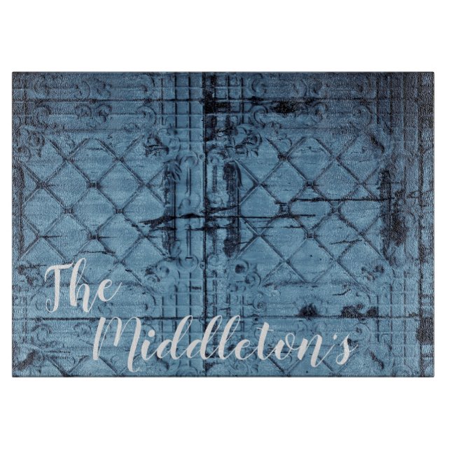 Personalized Glass Cutting Rustic Tin Panel Ceilin Cutting Board (Front)