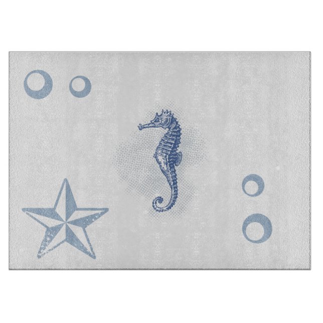 Personalized Glass Cutting Seahorse Ocean Beach Cutting Board (Front)