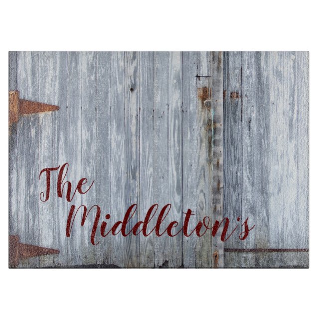 Personalized Glass Cutting White Wash Wood Barn Do Cutting Board (Front)