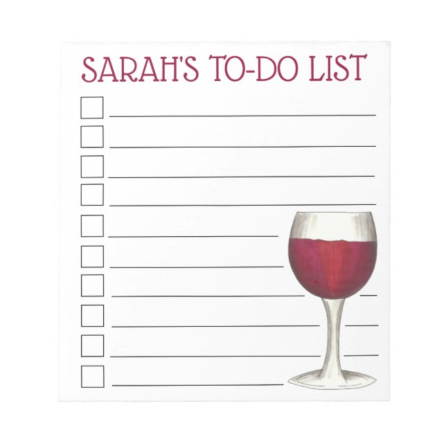 Personalized Glass of Red Wine To Do List Notepad (Front)