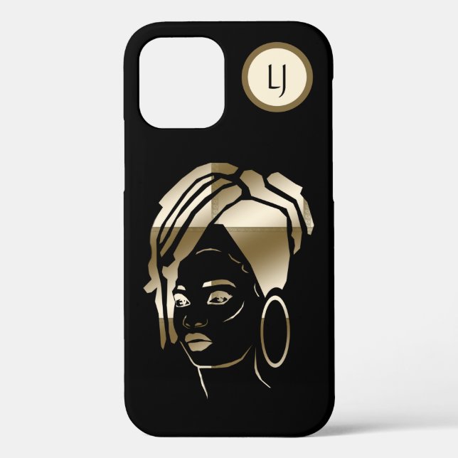Personalized Gld/Blk African Queen iPhone Case (Back)