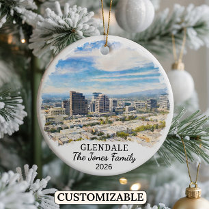 Personalized Glendale Ornament, Custom California Ceramic Ornament