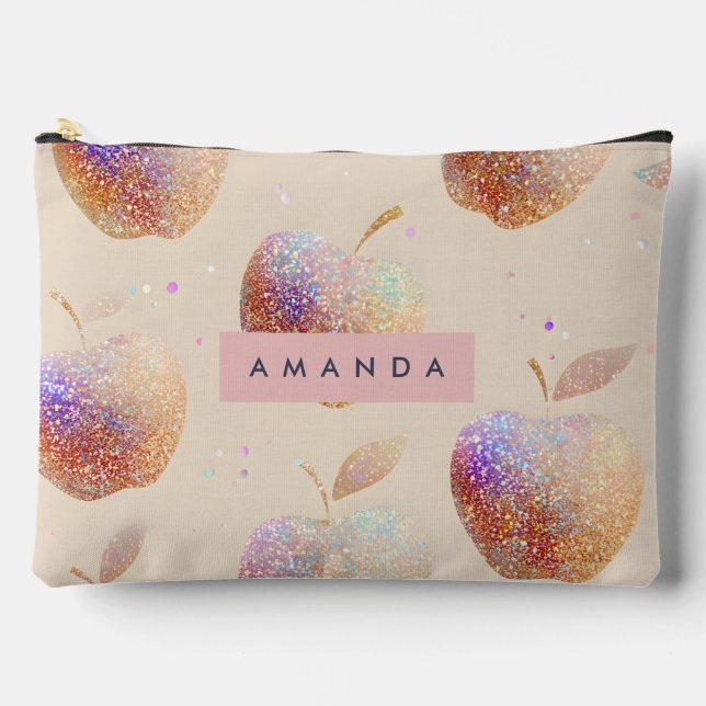 Personalized Glitter Apple Sparkle Fruit Pastel  Accessory Pouch (Front)
