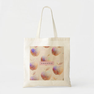 Personalized Glitter Apple Sparkle Fruit Pastel  Tote Bag