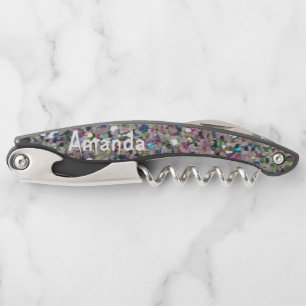 Personalized Glitter Black Corkscrew
