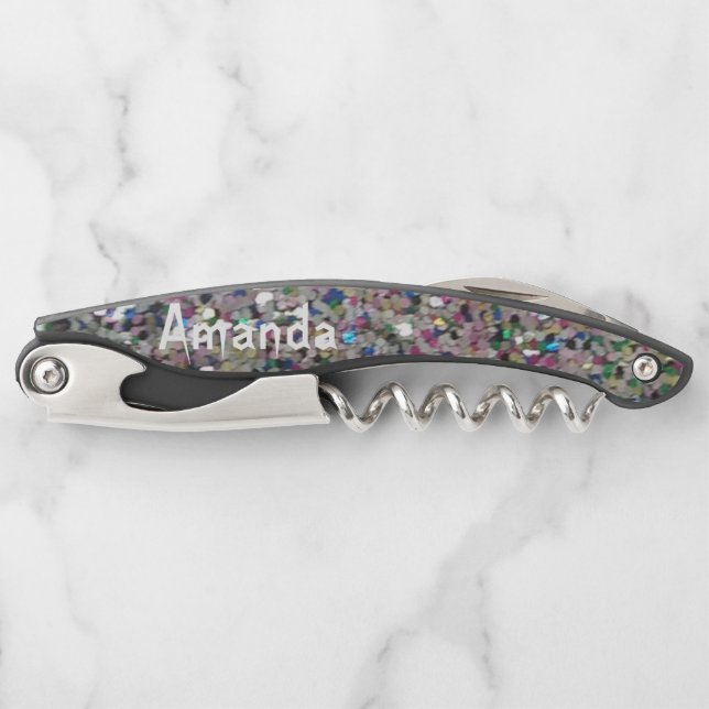 Personalized Glitter Black Corkscrew (Front)