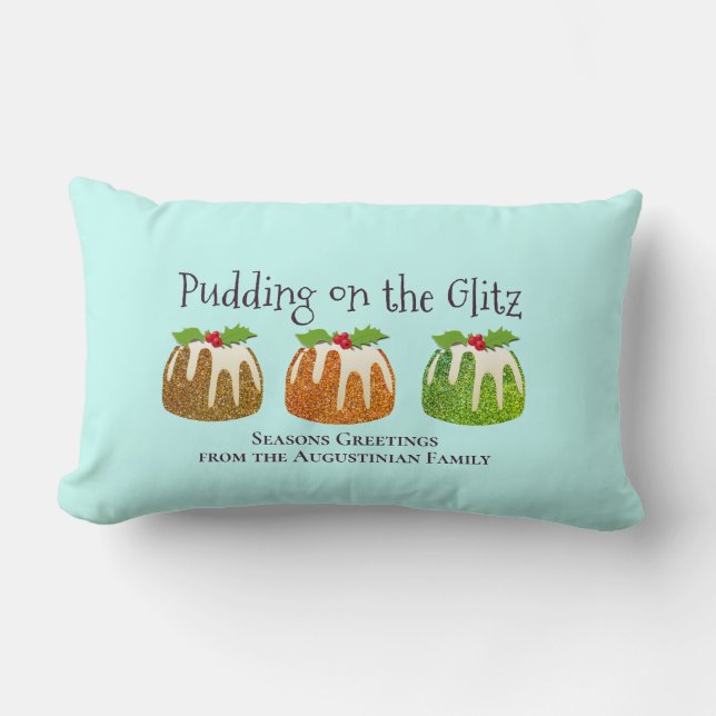 Personalized Glitter Christmas Pudding Lumbar Pillow (Front)