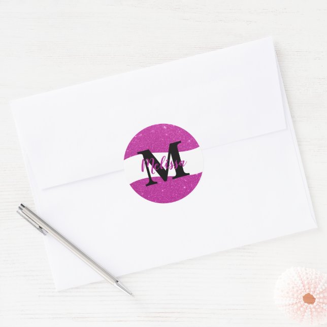 Personalized glitter  classic round sticker (Envelope)