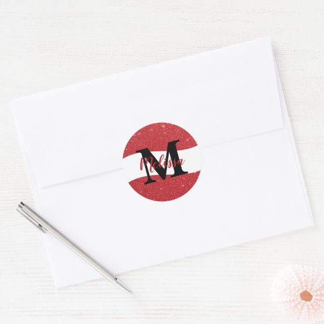 Personalized glitter  classic round sticker (Envelope)