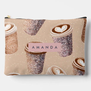 Personalized Glitter Coffee Cup Latte Art Accessory Pouch