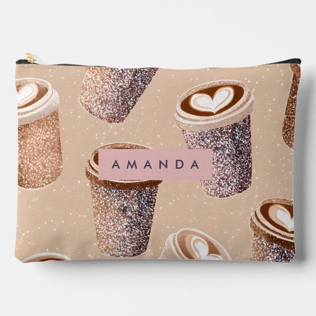 Personalized Glitter Coffee Cup Latte Art  Accessory Pouch (Front)