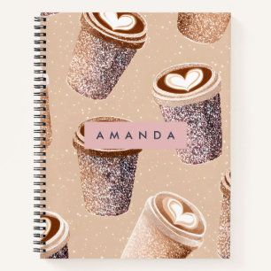 Personalized Glitter Coffee Cup Latte Art  Notebook