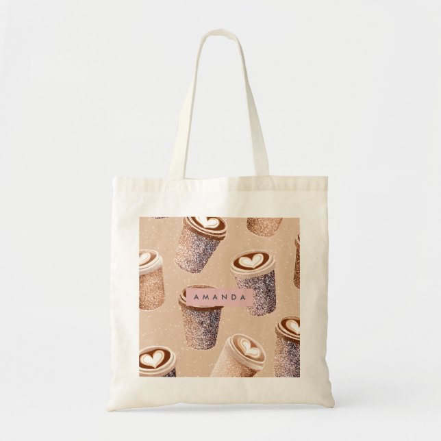 Personalized Glitter Coffee Cup Latte Art  Tote Bag (Front)