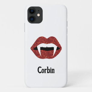 Personalized  Glitter Fangs Halloween - red lips iPhone 11 Case