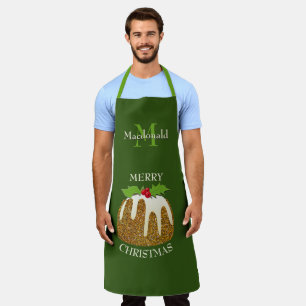 Personalized GLITTER Green Christmas Pudding Apron