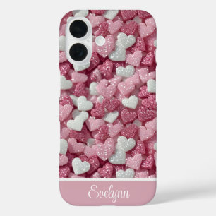 Personalized Glitter Hearts Love/Valentine's Day iPhone 16 Case