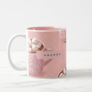 Personalized Glitter Hot Cocoa Aesthetic Pastel Two-Tone Coffee Mug