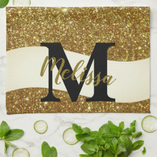 Personalized glitter kitchen towel