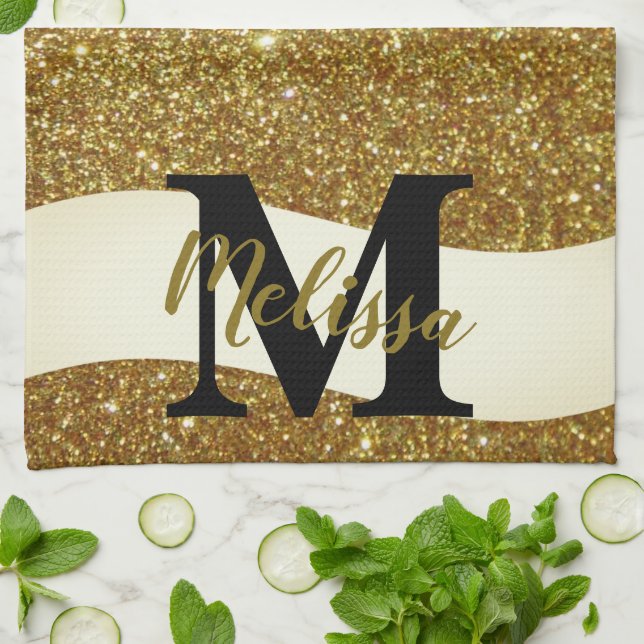 Personalized glitter  kitchen towel (Folded)