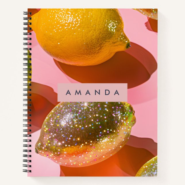 Personalized Glitter Lemon Citrus Design Notebook (Front)