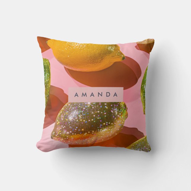 Personalized Glitter Lemon Citrus Design Throw Pillow (Front)