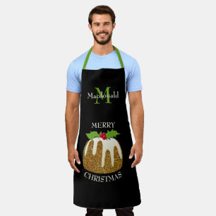 Personalized   GLITTER Pudding Black   Christmas Apron