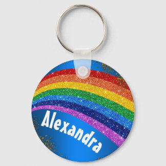 Personalized Glitter Rainbow and Blue Keychain