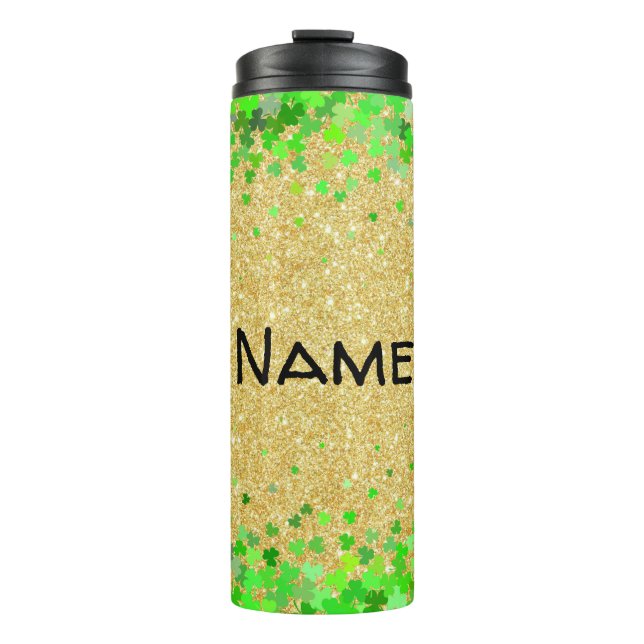 Personalized Glitter & Shamrocks Thermal Tumbler (Front)