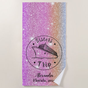 Personalized Glitter Sisters Cruise Beach Towel